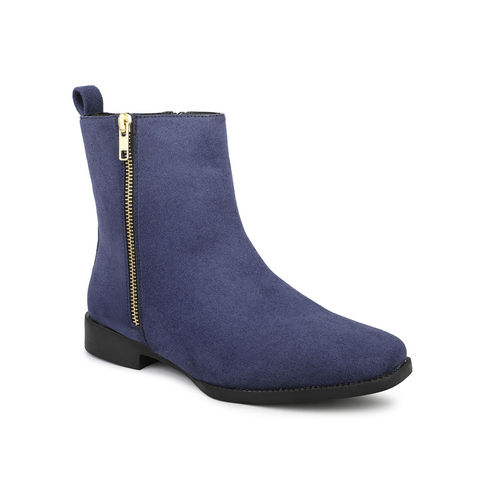 Women Navy Blue Casual Block Heel Boots (EURO 35)