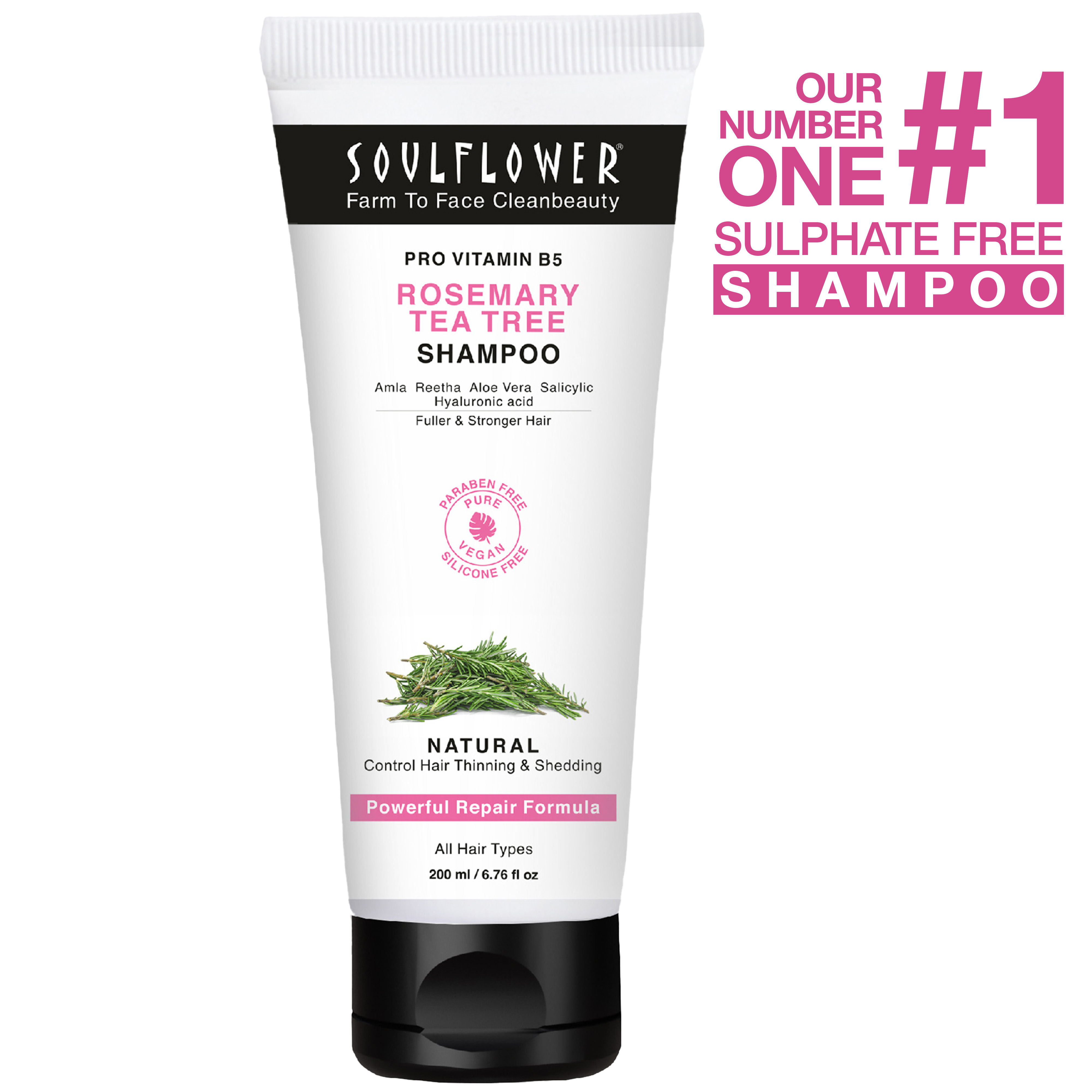 Soulflower Rosemary Tea Tree Anti-Hairfall Shampoo, Sulphate & Paraben Free, Reduces Split-Ends