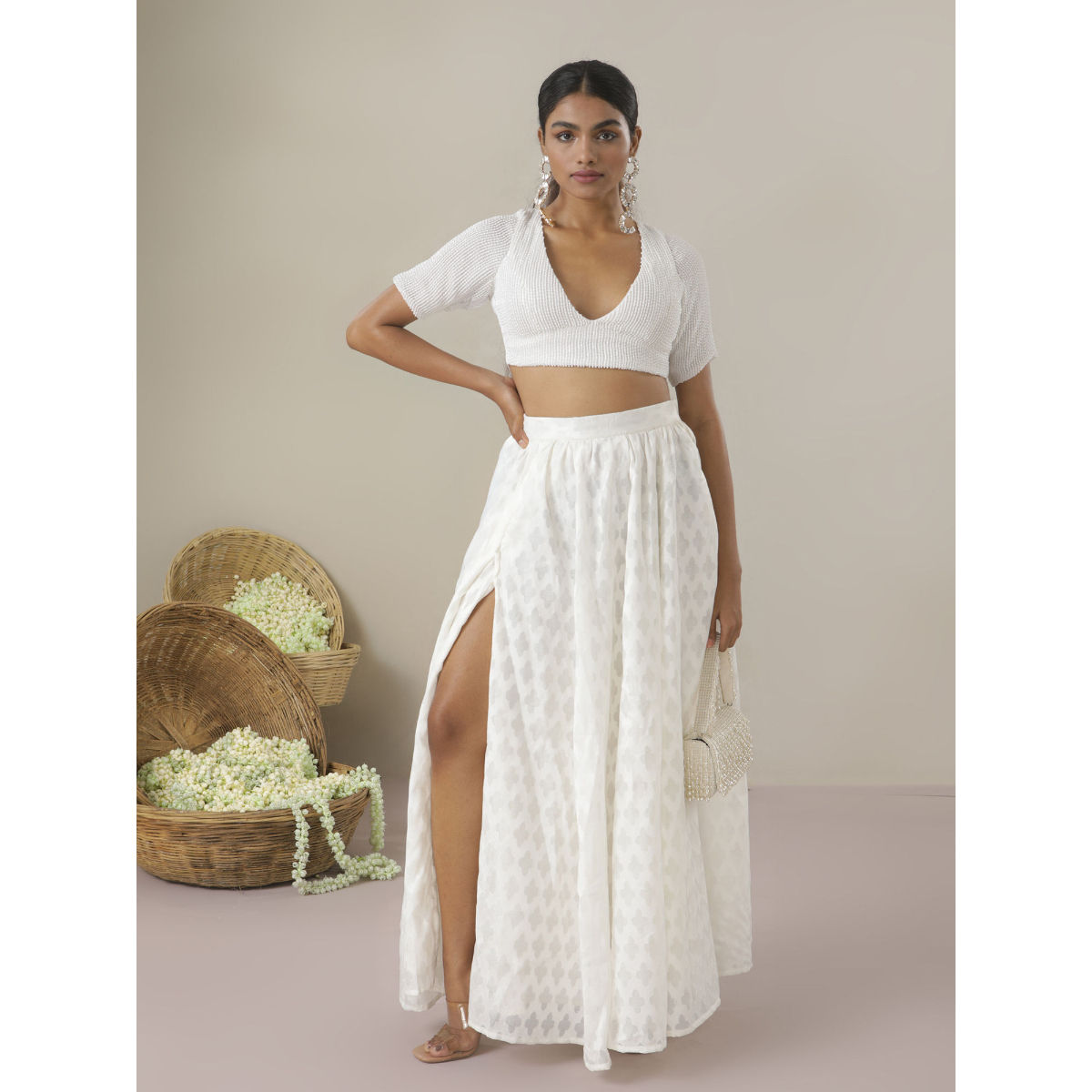 Gajra Gang Pataka Off White Dobby Slit Skirt: Buy Gajra Gang Pataka Off ...