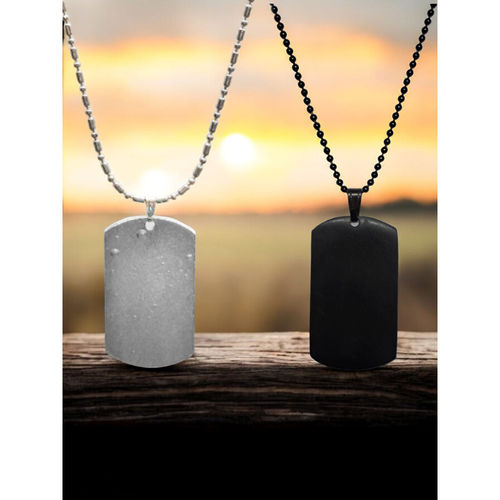 OOMPH Silver and Black Stainless Steel Army Dog Tag Necklace Set of