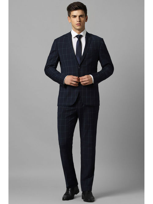 Louis Philippe Men Navy Blue Slim Fit Check Formal Two Piece Suit (Set of 2)