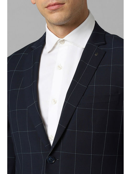 Buy Louis Philippe Men Navy Blue Slim Fit Check Formal Two Piece