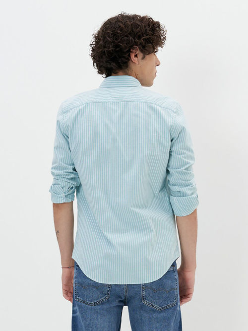 Buy American Eagle Men Turquoise Striped Oxford Button Up Shirt Online