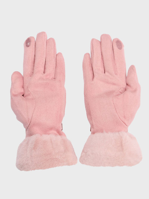 Twenty Dresses by Nykaa Fashion Light Pink Faux Fur Buckled Winter Gloves