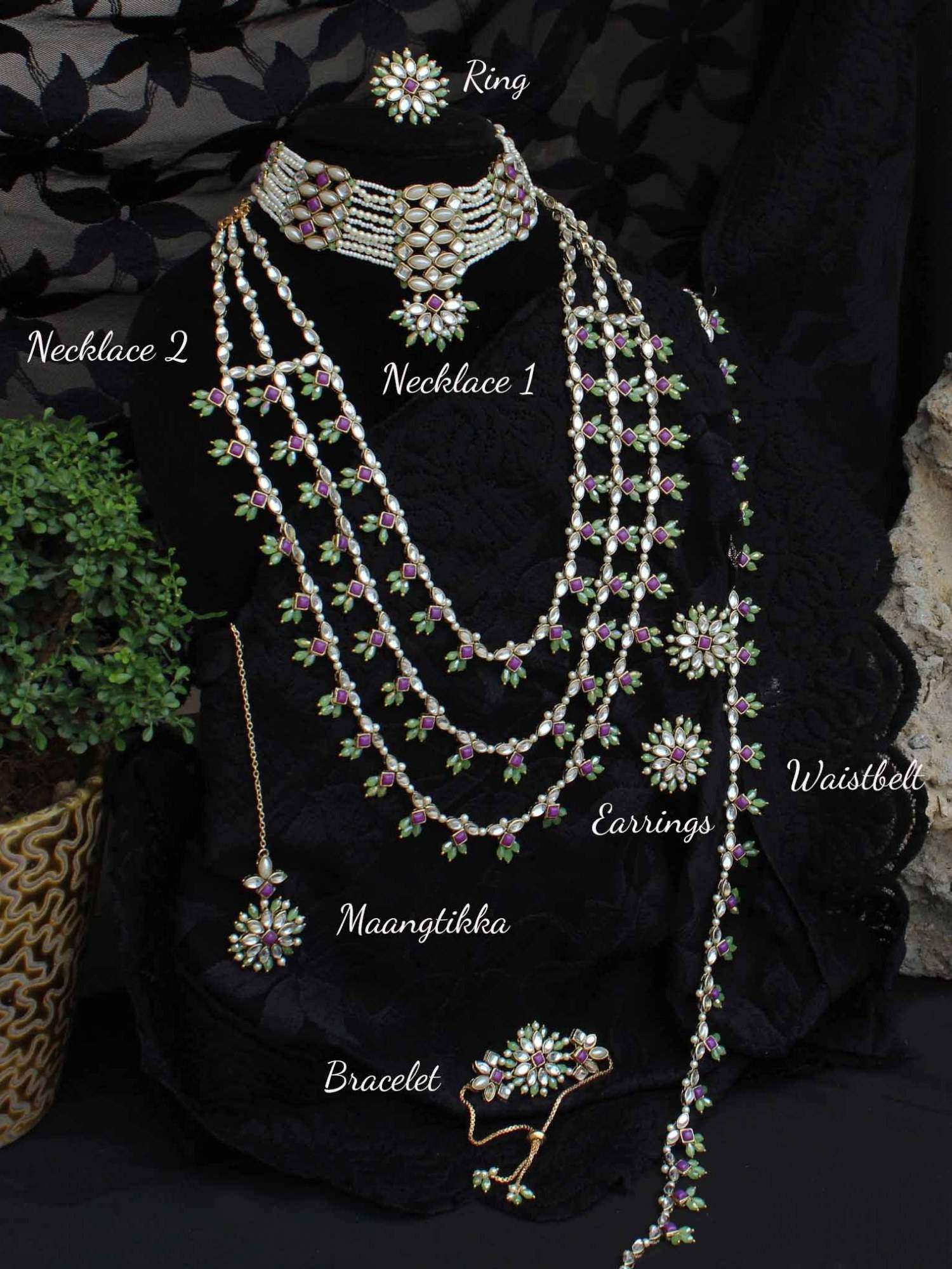 BeAbhika Multi-Color Kundan Pearl Jewellery Set
