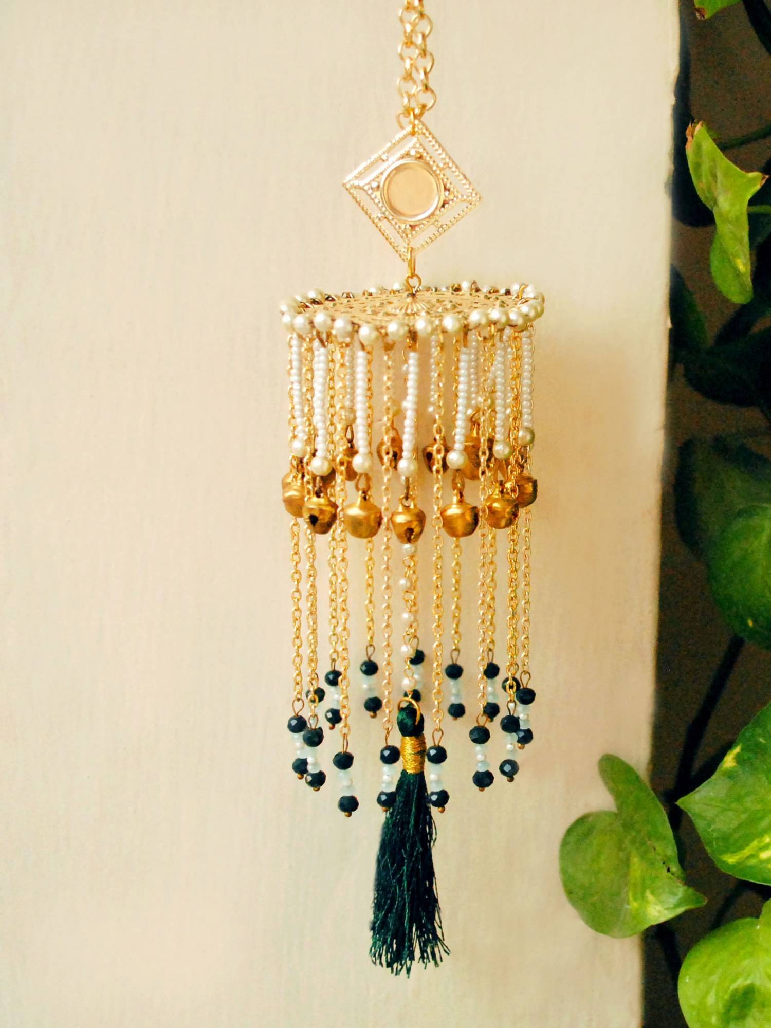 BeAbhika Green Beads Ghunghroo and Tassel Mini Kaleeras