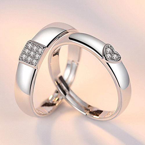 Peora 925 Sterling Silver Plated Love Heart Anniversary Couple Engagement  Rings (PFCCR79)