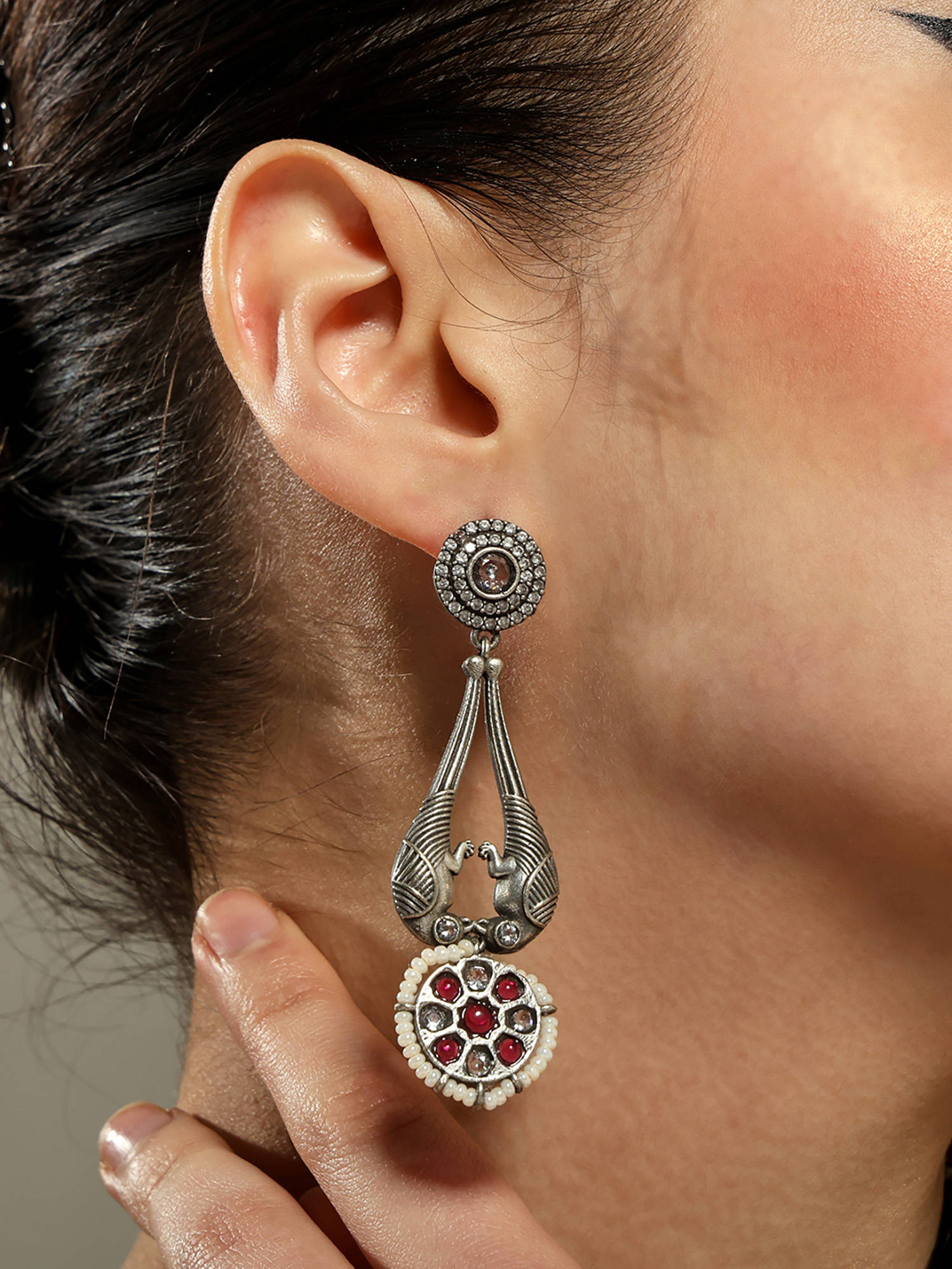 VENI Silver Plated Oxidised Earrings