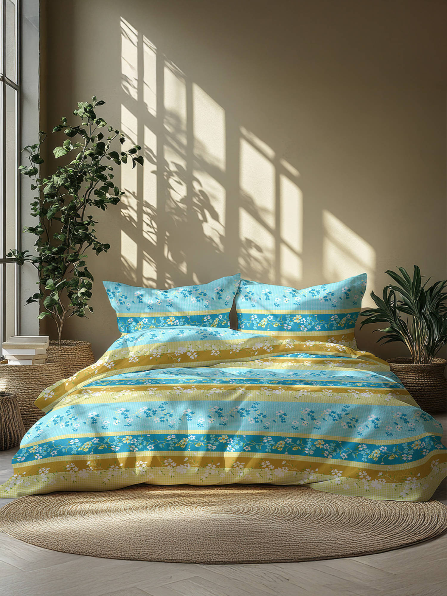 GRES Home 120TC 100% Cotton Super King Bedsheet with 2 Pillow Covers - Turquoise