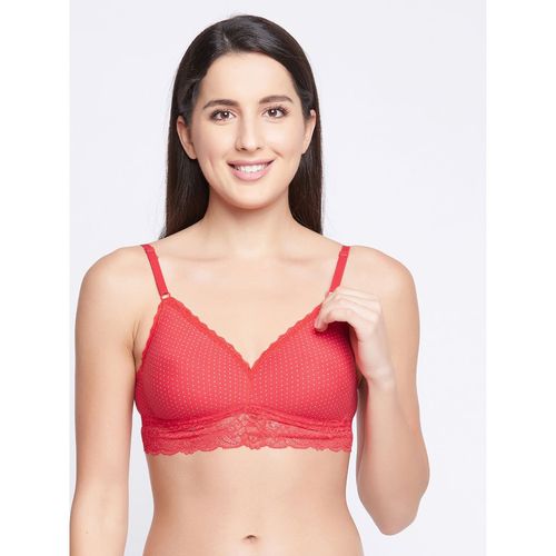 Buy Clovia Padded Non-wired Demi Cup Plunge Bralette Bra & Bikin Panty -  Red Online