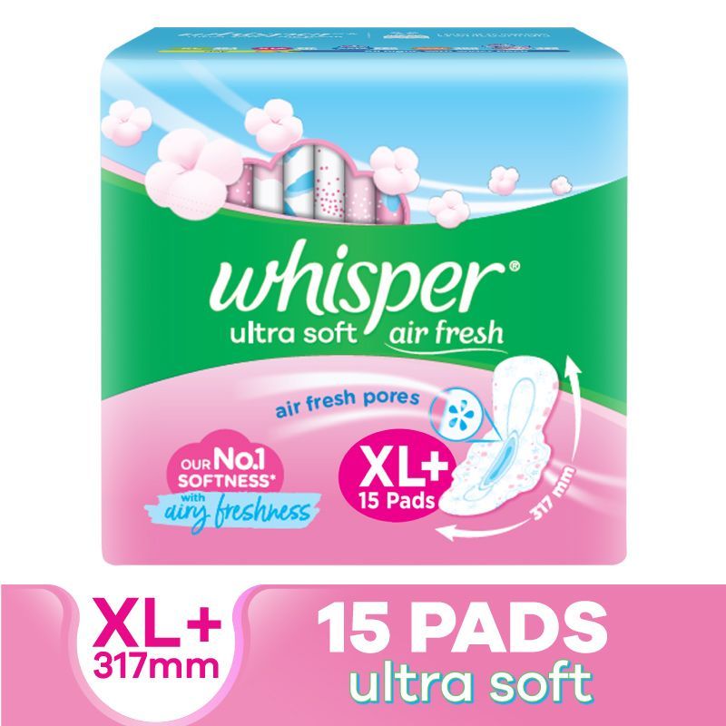 Whisper Ultra Soft Thin XL+ Sanitary Pads-Irritation Free, Our #1 Softness With Soft Topsheet,15 Pad