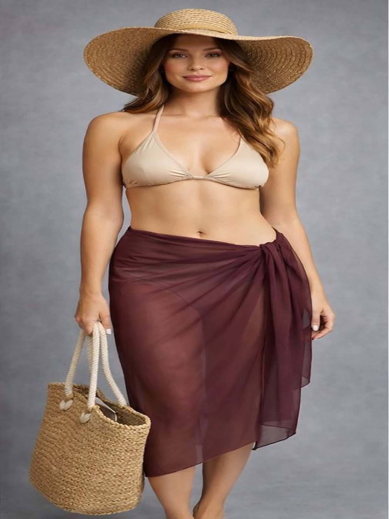 Mod & Shy Women Brown Solid Wrap Around Swim Coverup