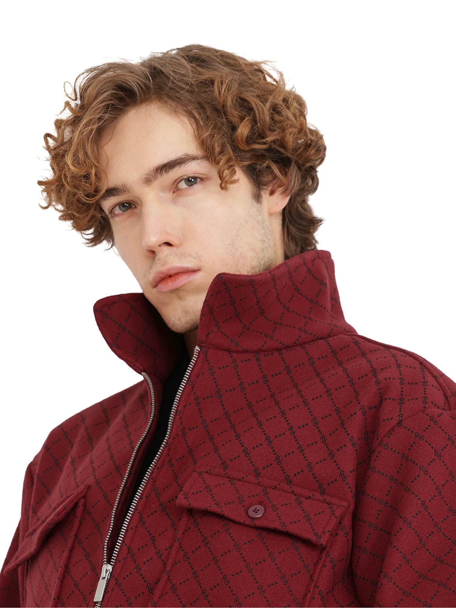 Buy Rare Rabbit Lybro Red Monogram Print Regular Fit Jacket Online