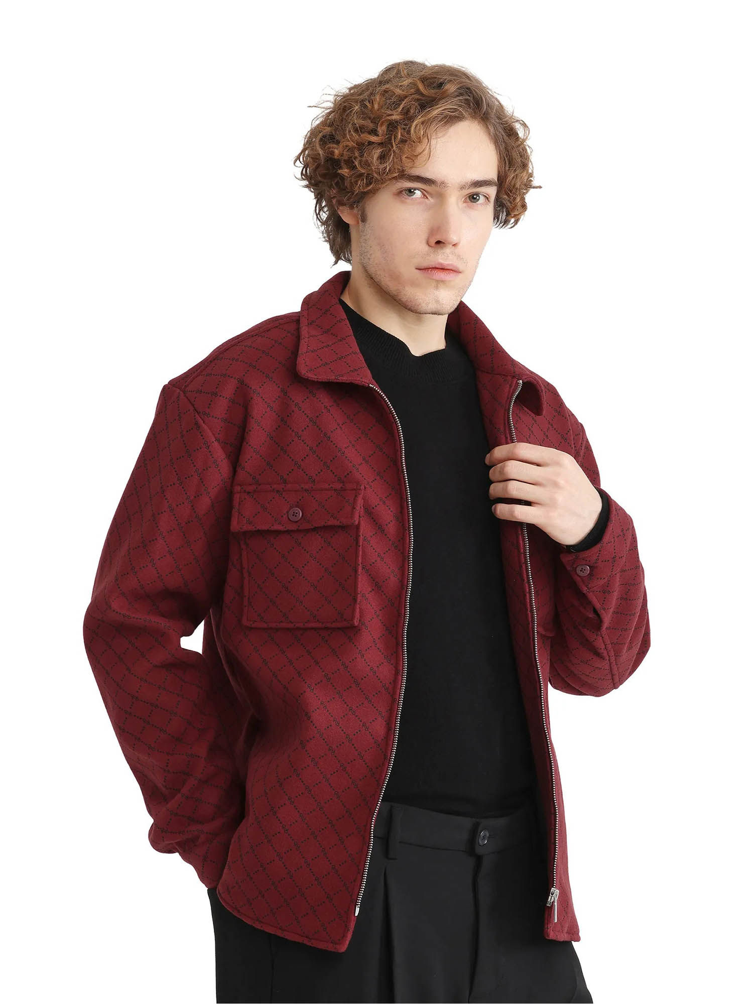 Buy Rare Rabbit Lybro Red Monogram Print Regular Fit Jacket Online