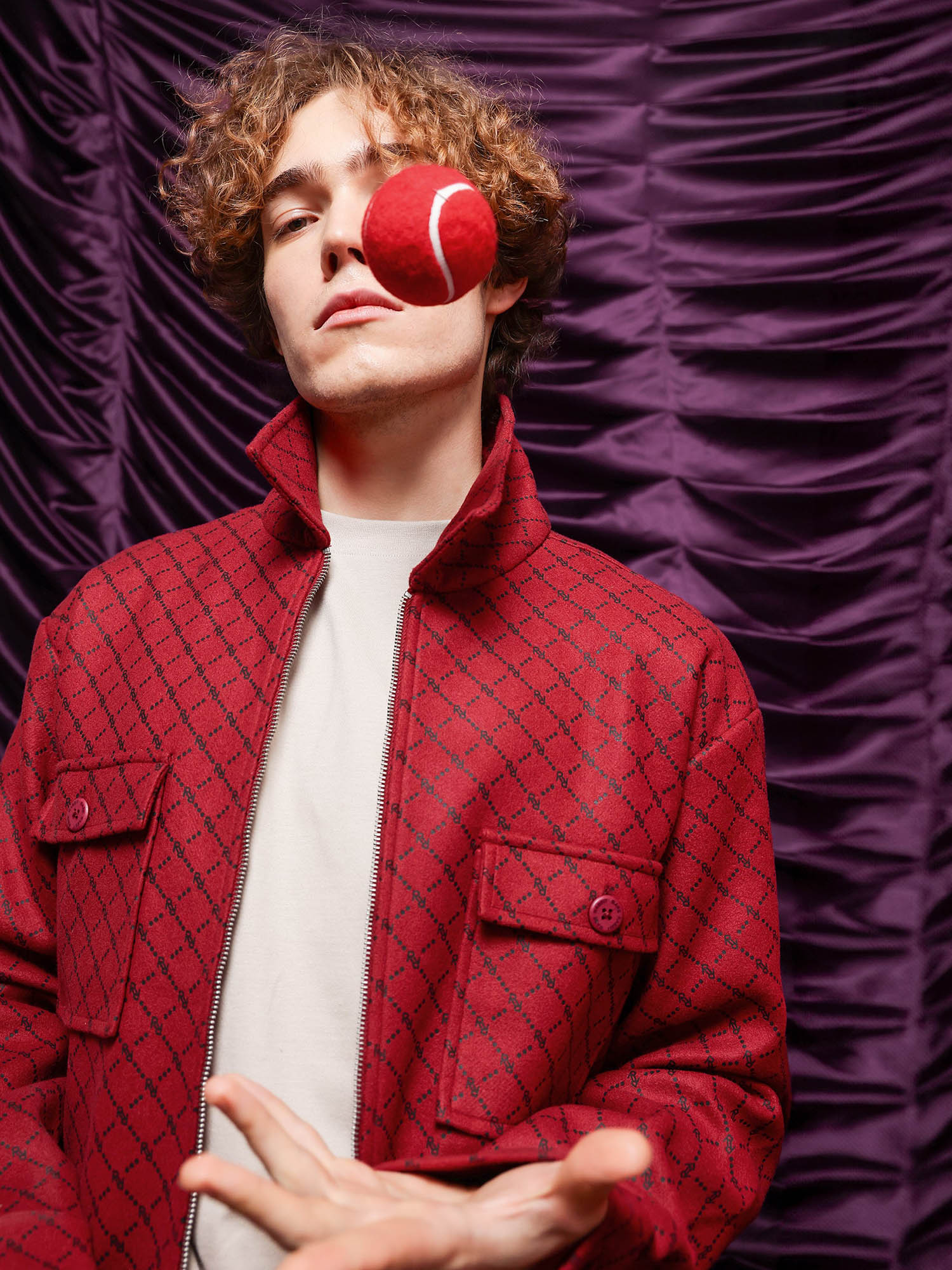 Buy Rare Rabbit Lybro Red Monogram Print Regular Fit Jacket Online
