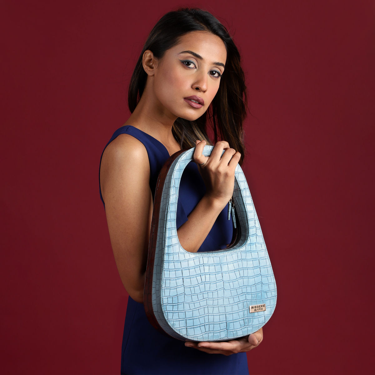 Buy Modern Myth BELL Two Color Croco Finish Structured Handbag Online