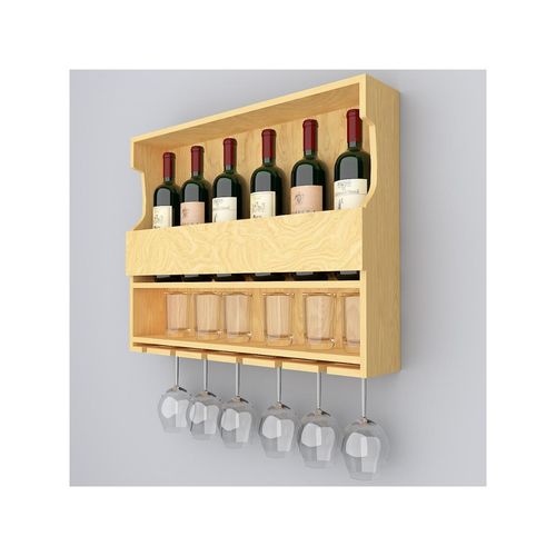 Dekorstation Premium-Quality Backlit Wooden Bar Wall Shelf Mini Bar  Cabinet in Light Oak Finish