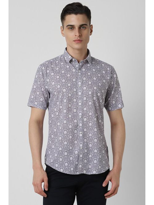 Buy Van Heusen Men Grey Slim Fit Print Half Sleeves Party Shirt Online