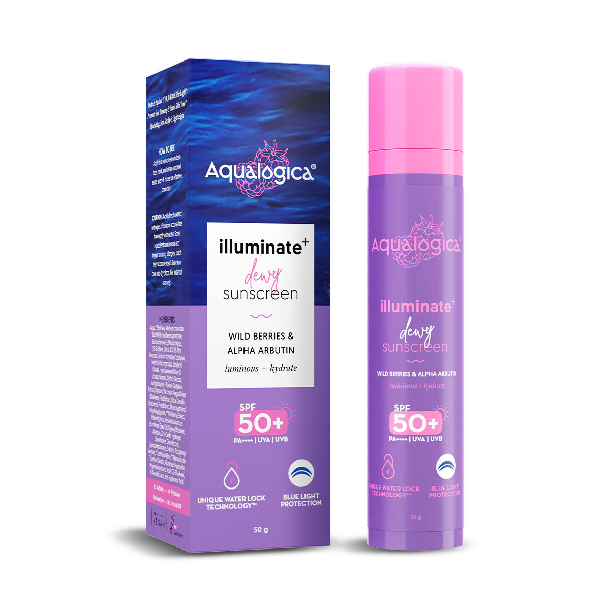 Aqualogica lluminate Dewy All Skin Type Sunscreen Spf 50+ Pa++++ With Wild Berries&Alpha Arbutin