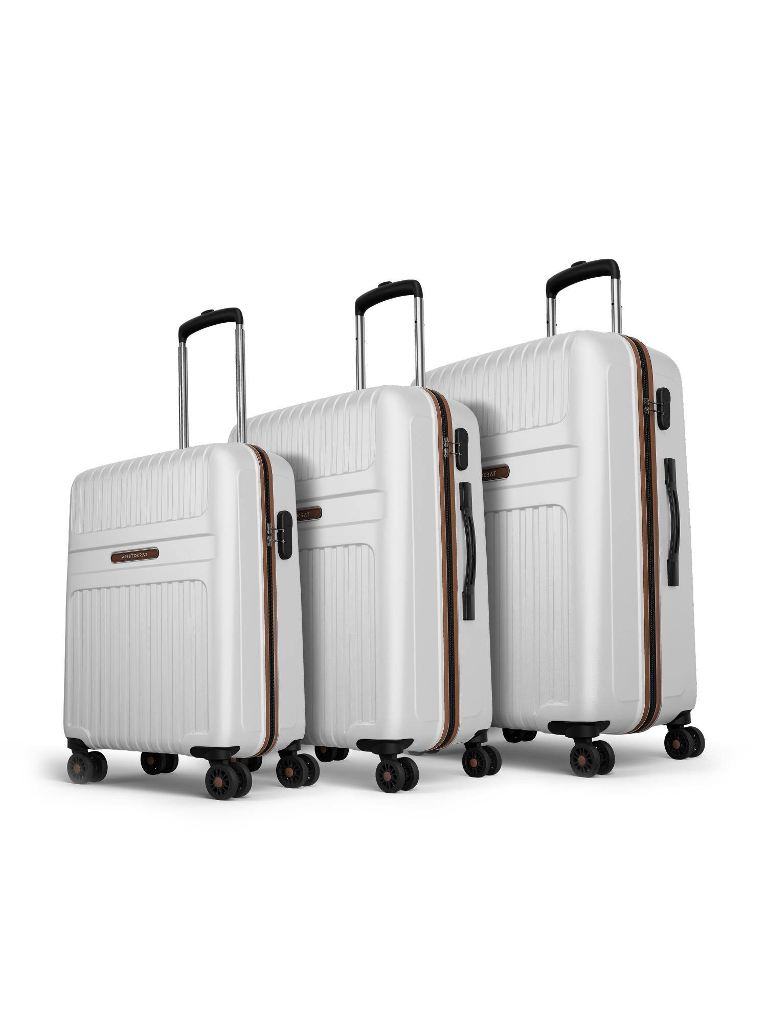 Aristocrat Atlas White Combination Lock Hard Trolley Bags Pack of 3 - Image 1