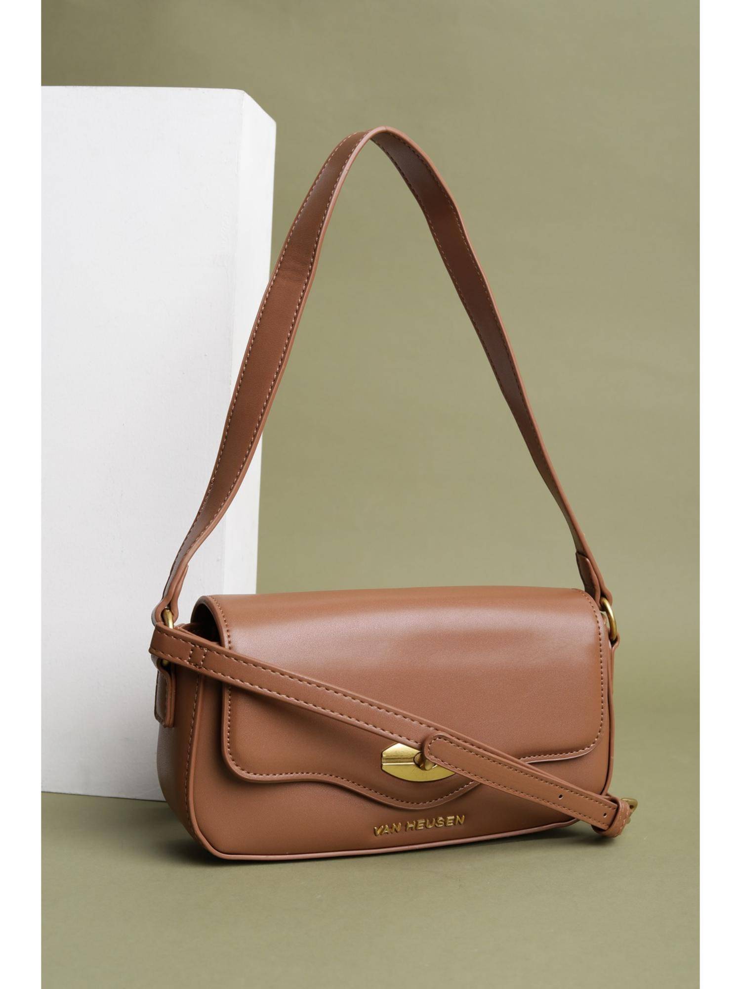 Van Heusen Women Brown Solid Casual Handbag With Detachable Strap