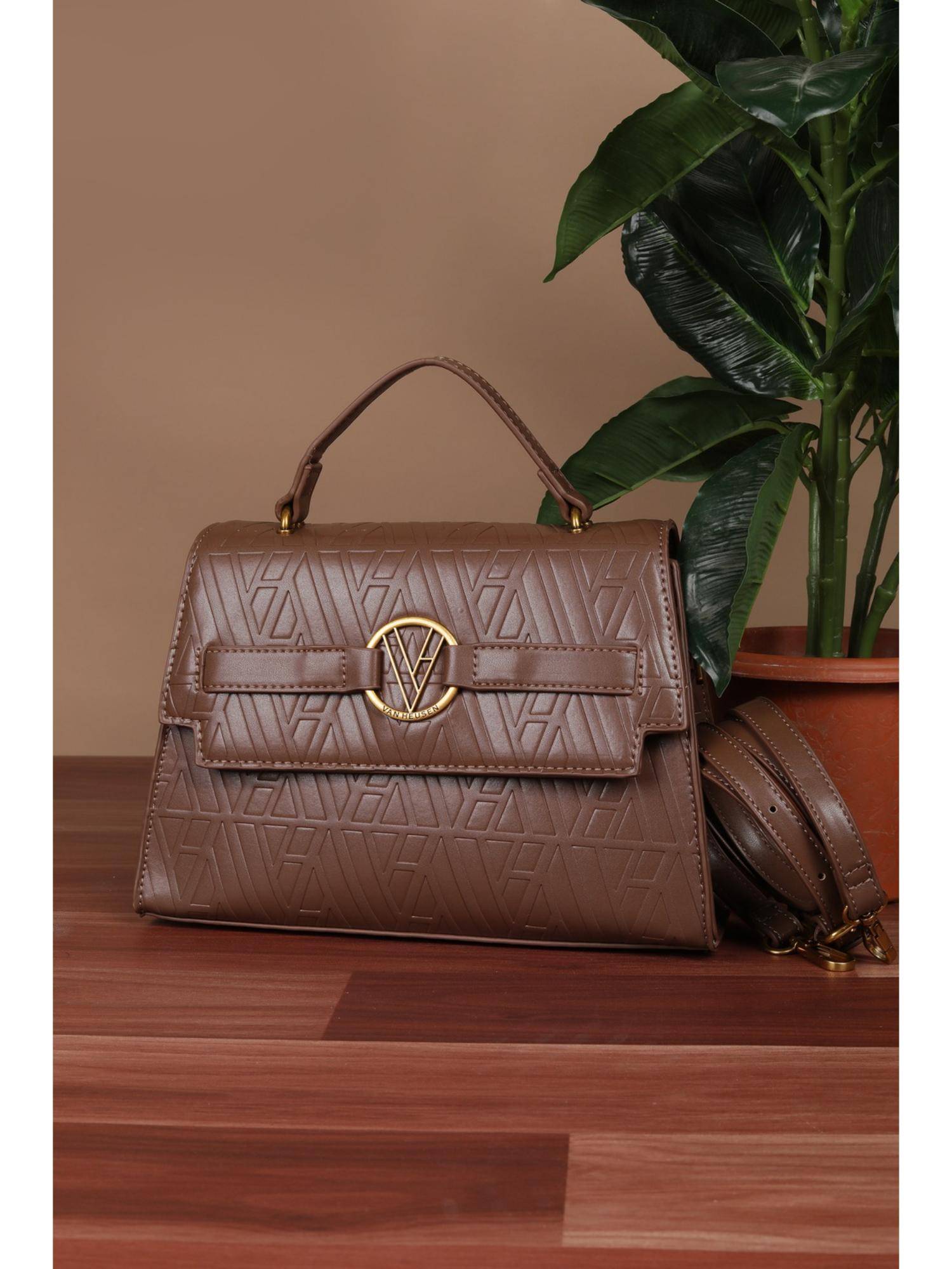 Van Heusen Women Brown Textured Casual Handbag With Detachable Strap