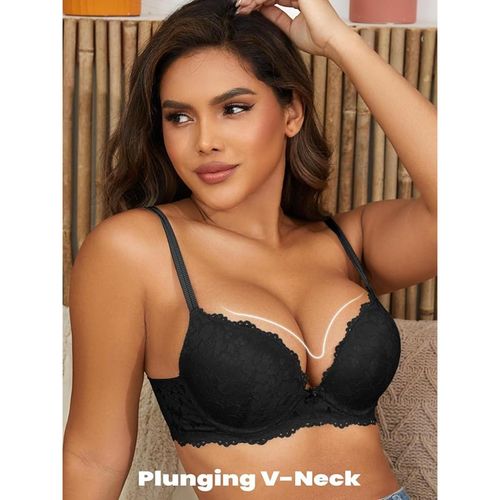 BRACHY Black Lace Underwired Heavily Padded Push-Up Bra (32B)