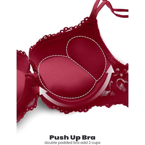 Buy BRACHY Wine Lace Underwired Heavily Padded Push-Up Bra Online