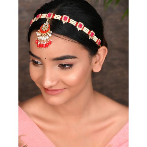 Silvermerc Designs Gold Plated AD Traditional Wedding Matha Patti  Sheeshphool