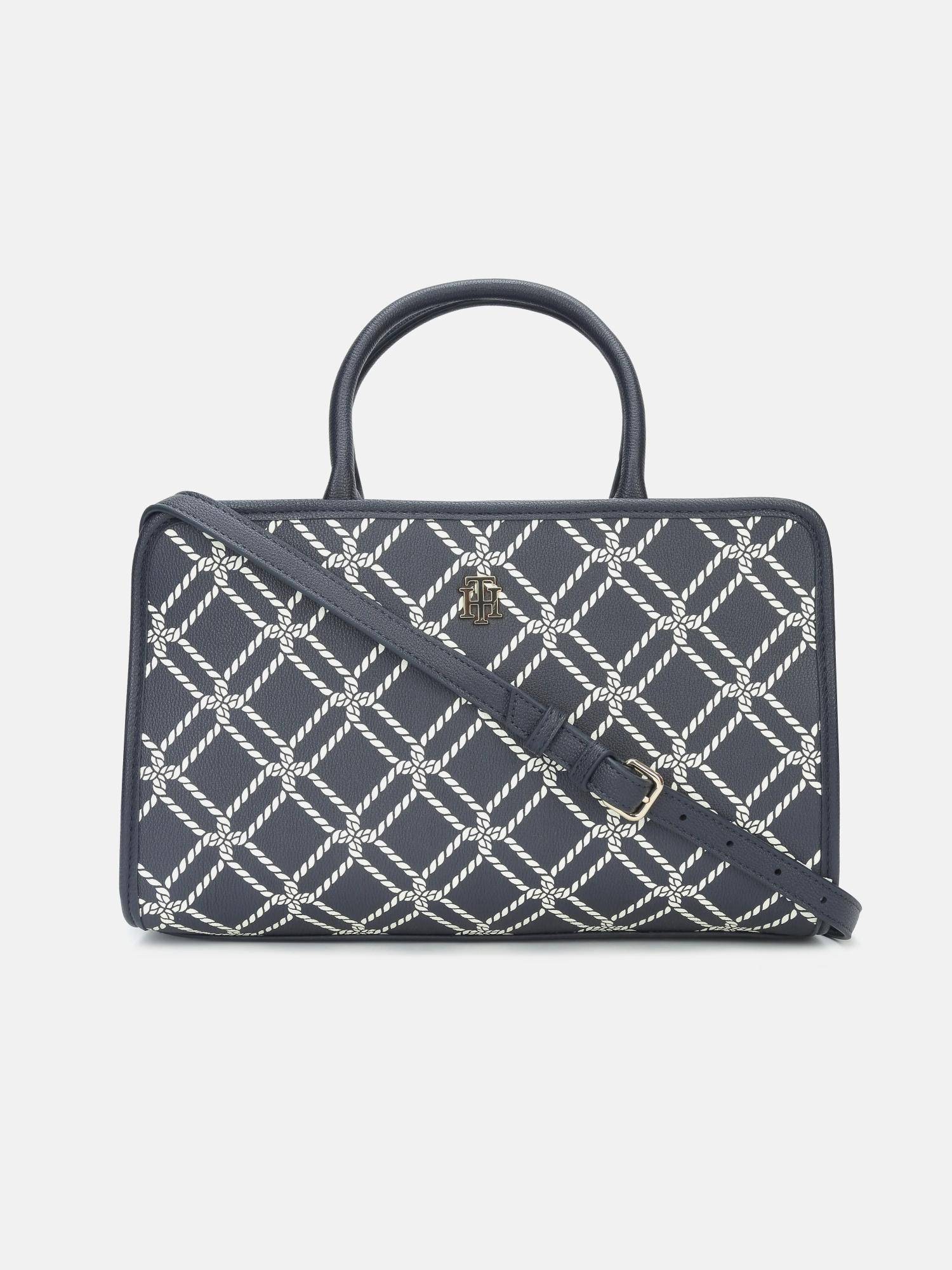 Tommy Hilfiger Printed Navy Blue Polyurethane Sling Bag