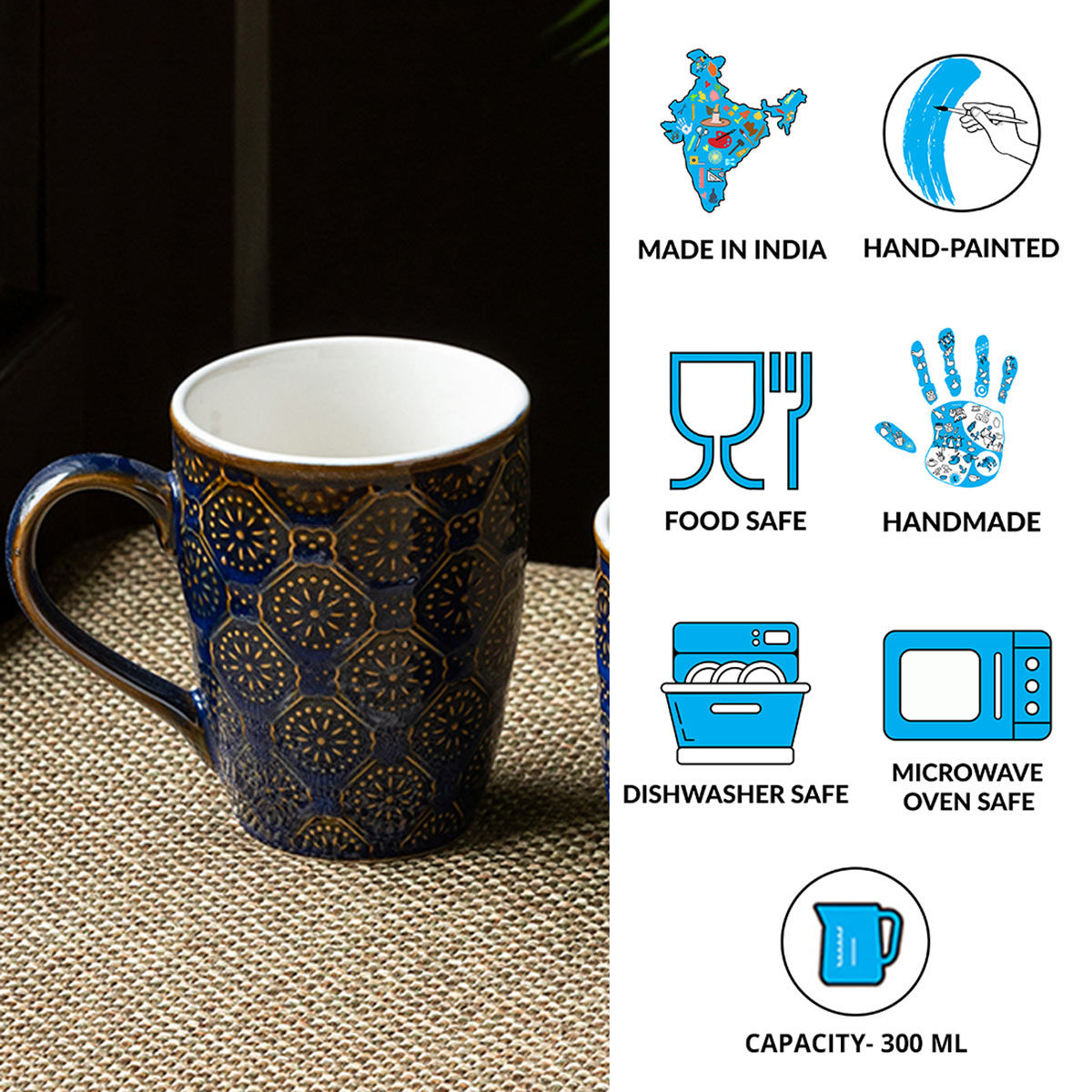 ExclusiveLane Hand Glazed and Embossed Coffee Mug In Ceramic (300 ML