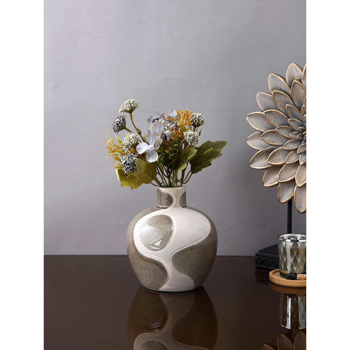 Tayhaa Grey Textured Ceramic Harmony Sphere Flower Vase