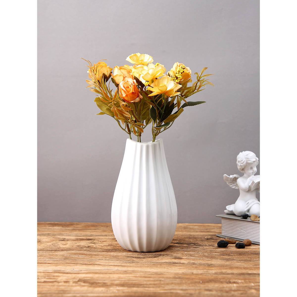 Tayhaa Snowfall Wave White Textured Ceramic Flower Vase