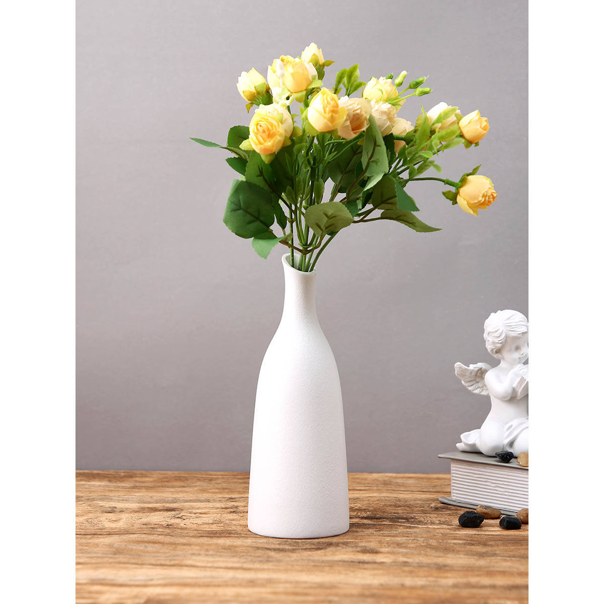 Tayhaa Arctic Whisper White Matte Ceramic Bottle Shaped Flower Vase