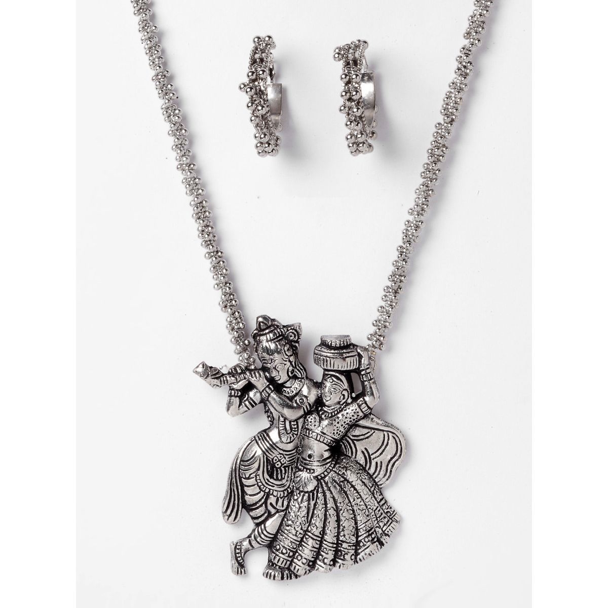 radha krishna pendant in silver