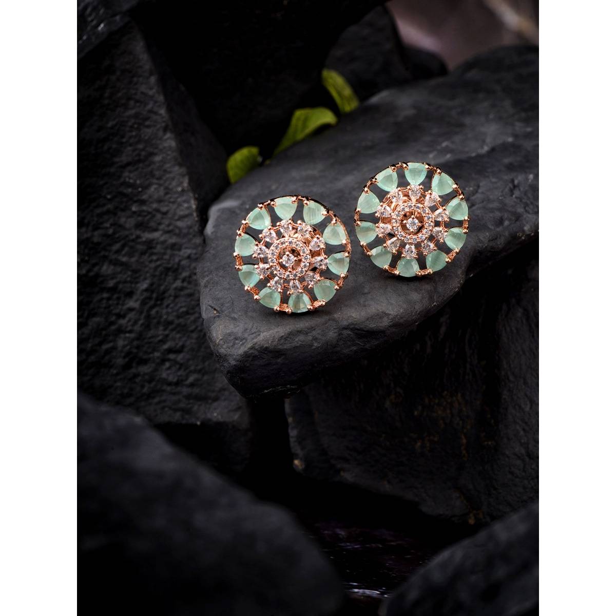 Saraf RS Jewellery Sea Green Tops Circular Studs Ad Studded Rose Gold Smart Earrings (Onesize)