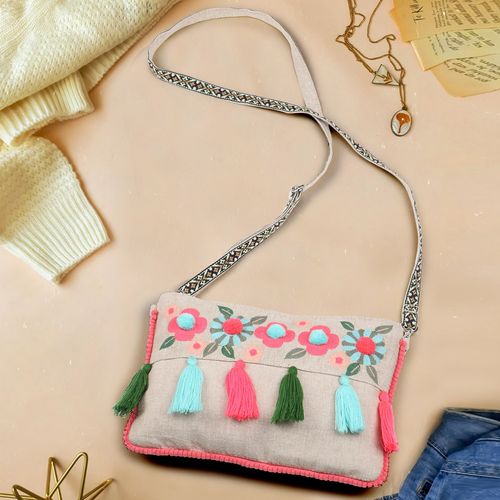 Buy Anekaant Boho Natural Multi Cotton Canvas Floral Embroidered