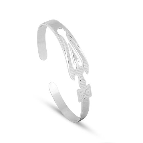 Yellow Chimes Stainless Steel Trishul Design Silver Kada for Women