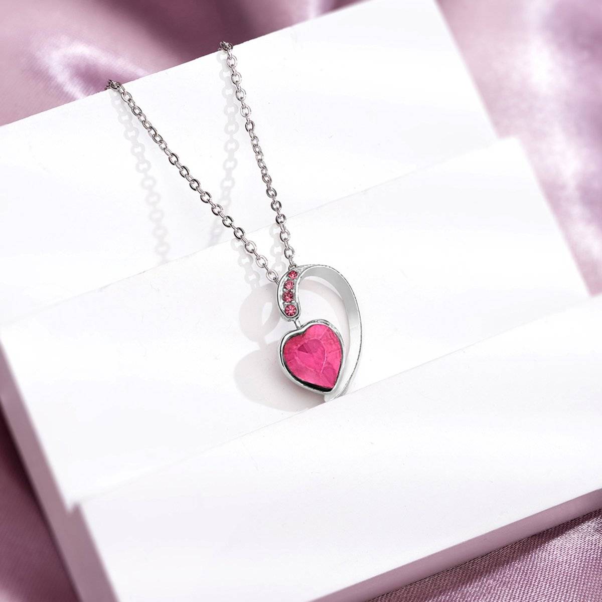 Yellow Chimes Pink Heart Designed Crystal Charm Pendant Necklace