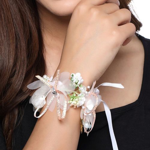 Buy Yellow Chimes White Pink Floral Bridal Fabric Wrist Band