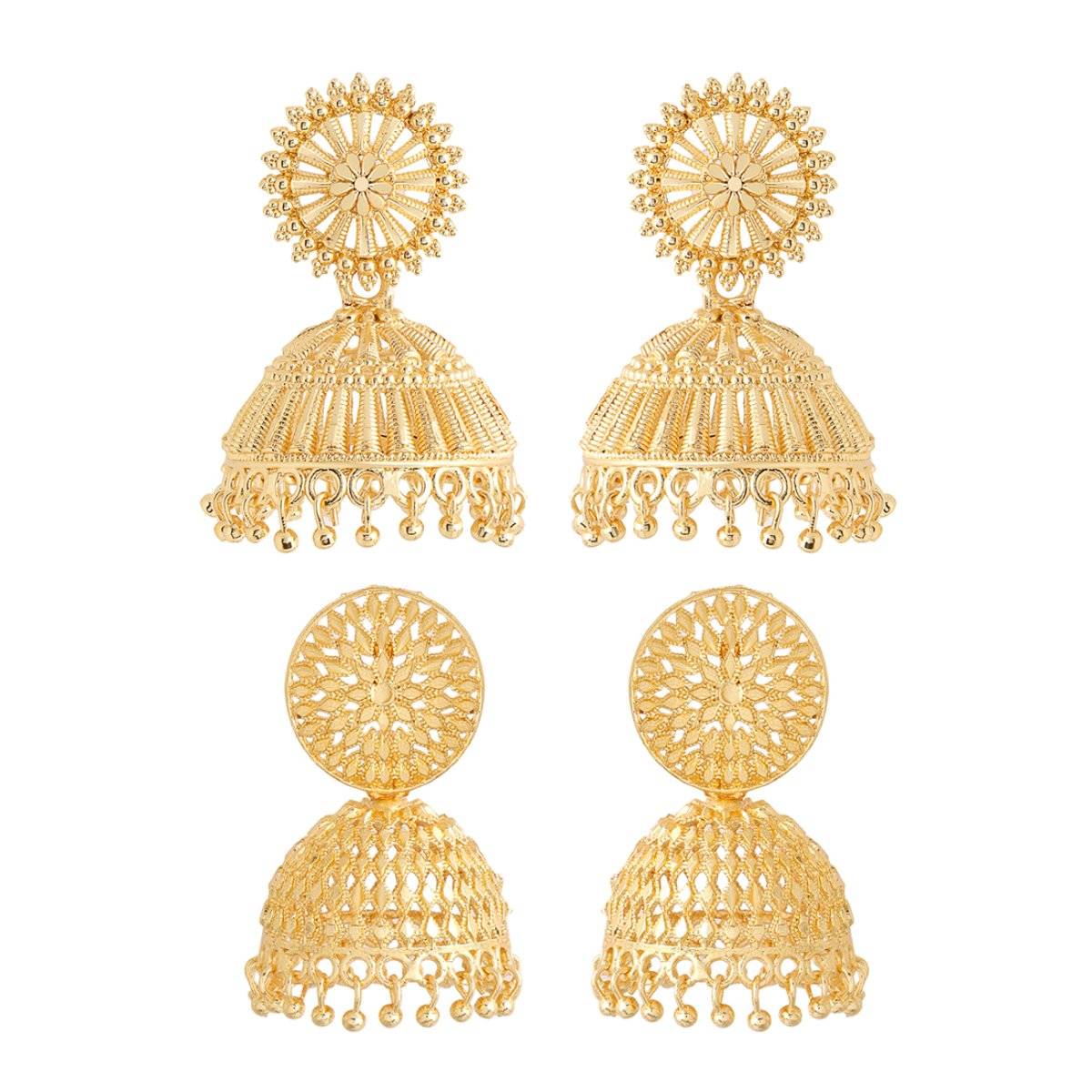 Yellow Chimes Combo of 2 Pairs Traditional Golden Jhumka Earrings Gold