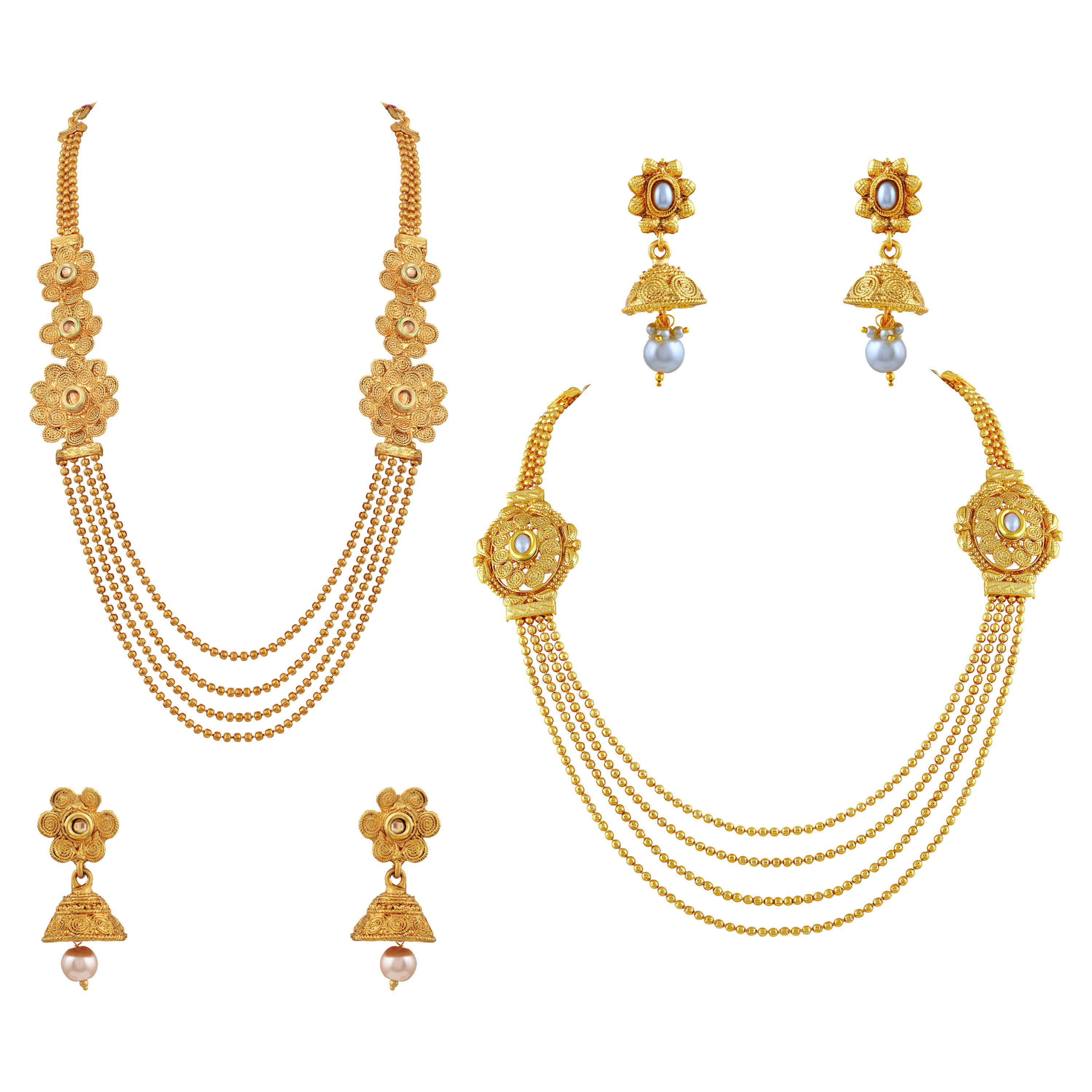 Asmitta Ethnic 4 String Gold Plated Rope Style Jalebi Shape Set Of 2 Necklace Set Buy Asmitta