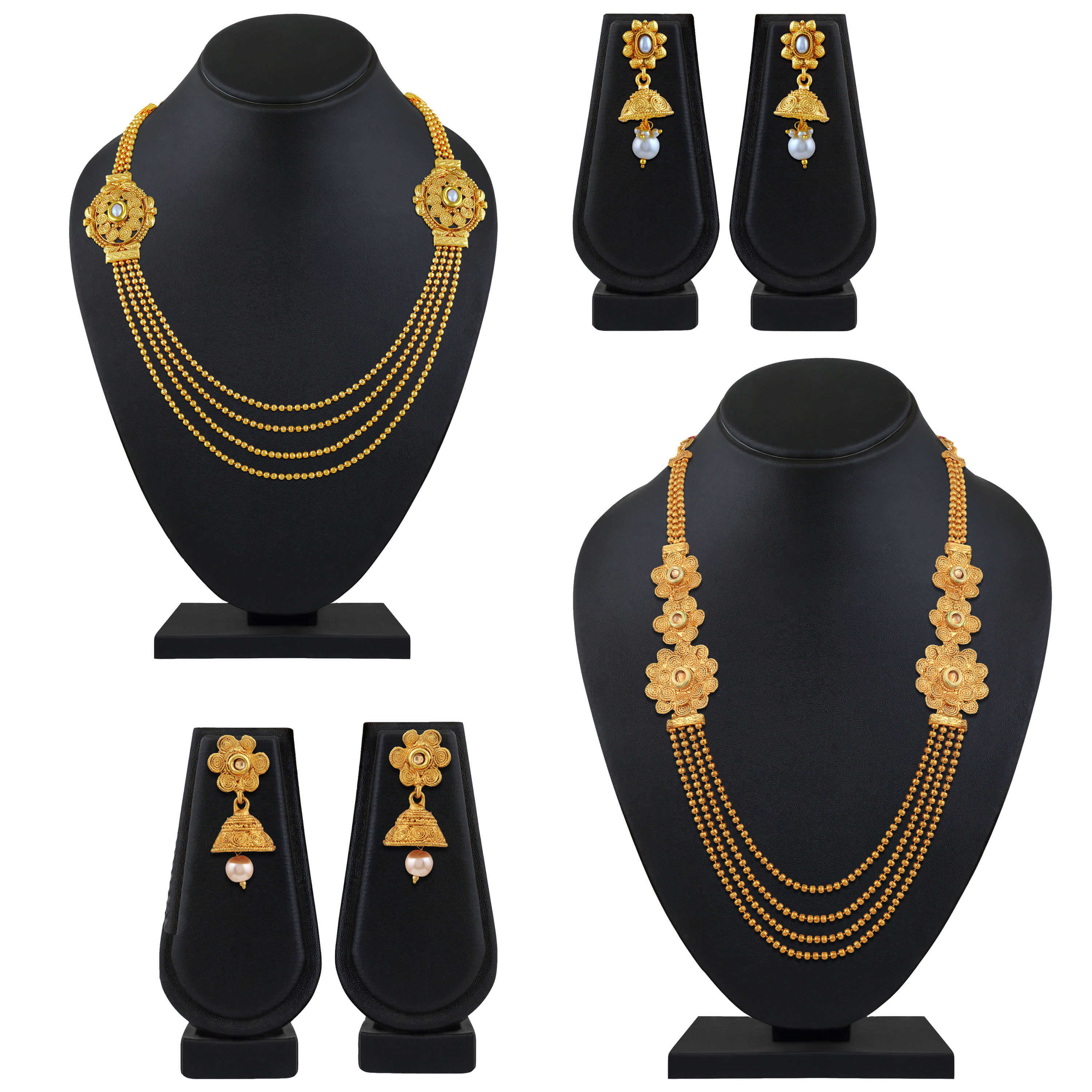Asmitta Ethnic 4 String Gold Plated Rope Style Jalebi Shape Set Of 2 Necklace Set Buy Asmitta