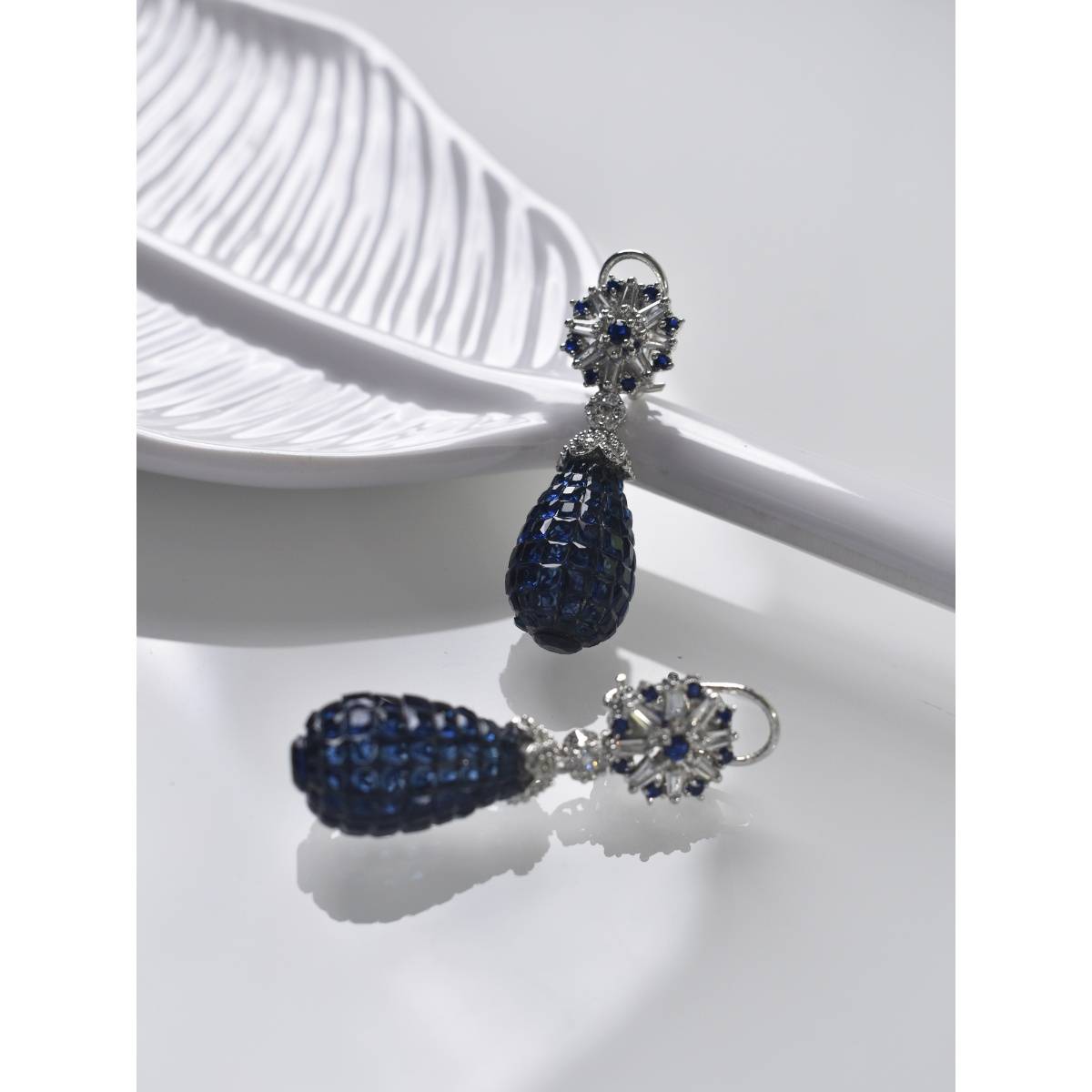 Peach Tassels Blue Ad Stone Earrings