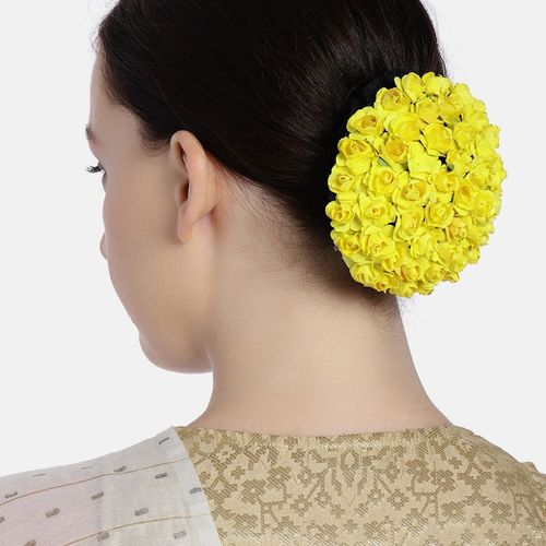 Buy Accessher Yellow Floral Hair Bun Cover Hair Rose Clip Hair Bun