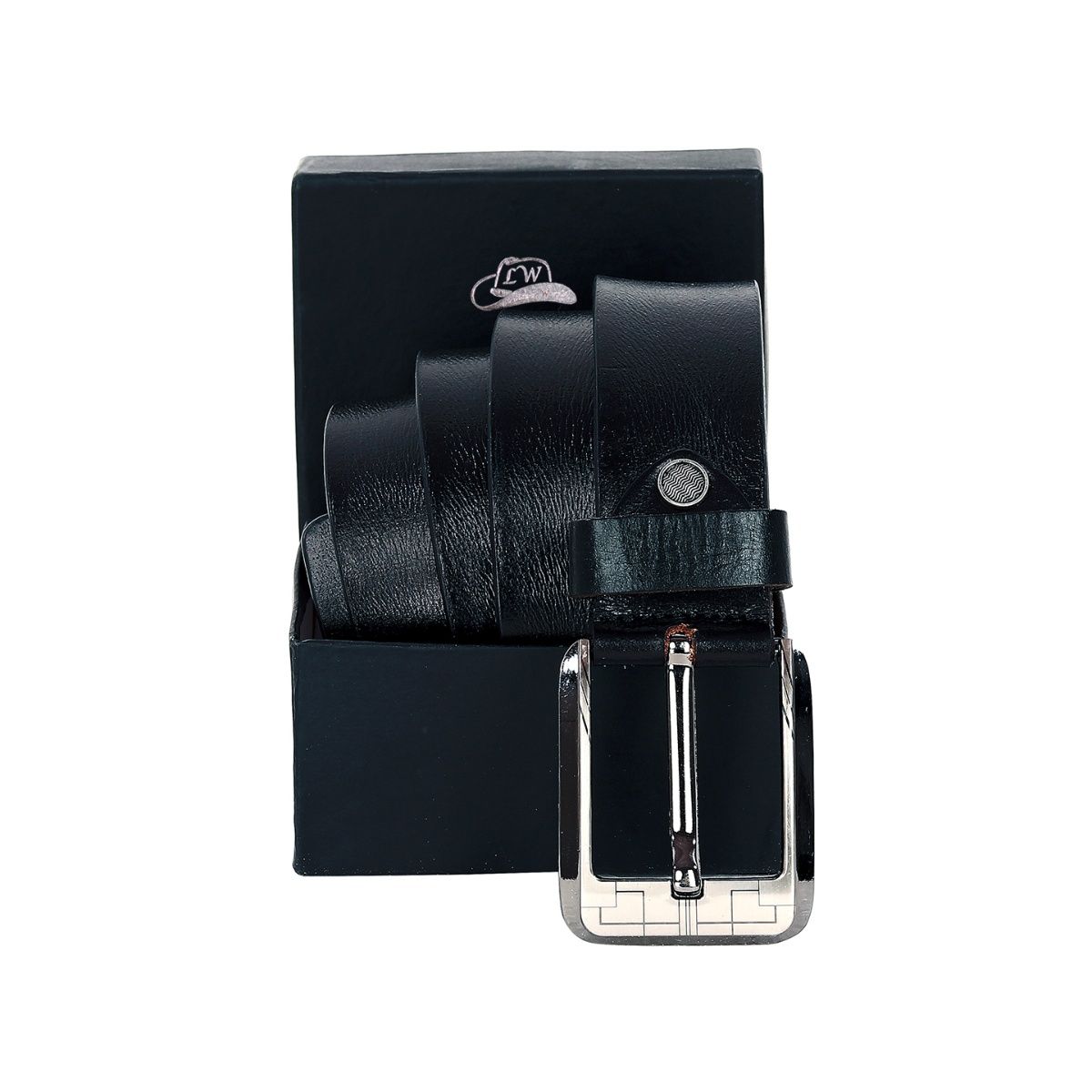 Buy Leather World Men Textured Genuine Leather Belt Black Online