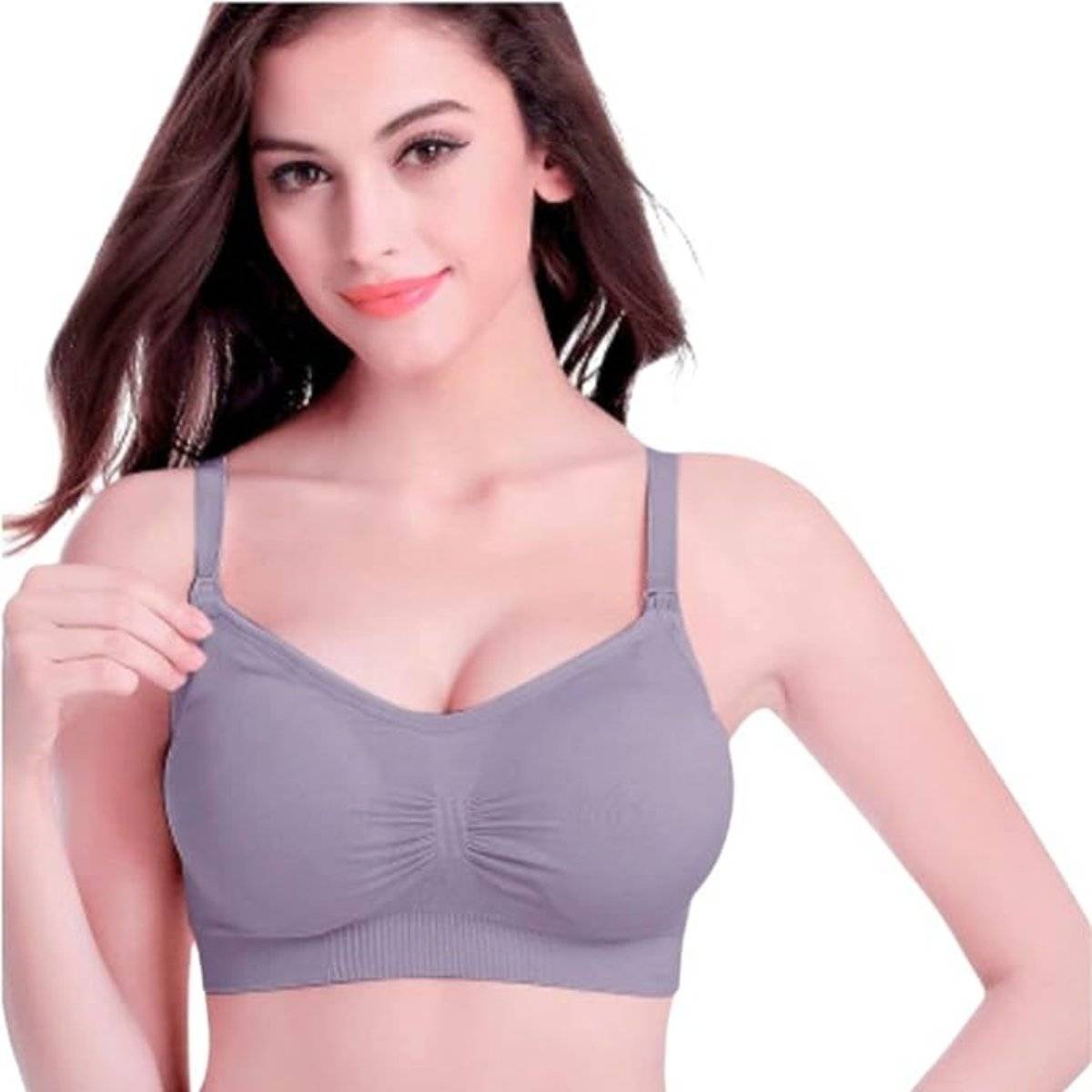 BRACHY Removable Padded Full Coverage Maternity Breastfeeding Bra Grey