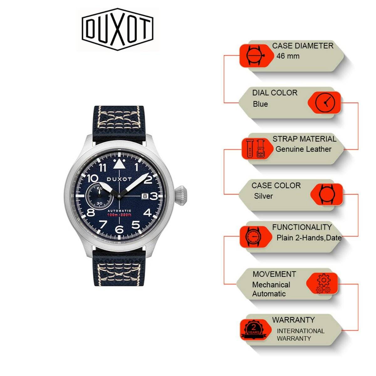 Buy Duxot Altius Pilot Mechanical Automatic Blue Round Dial Mens Watch ...