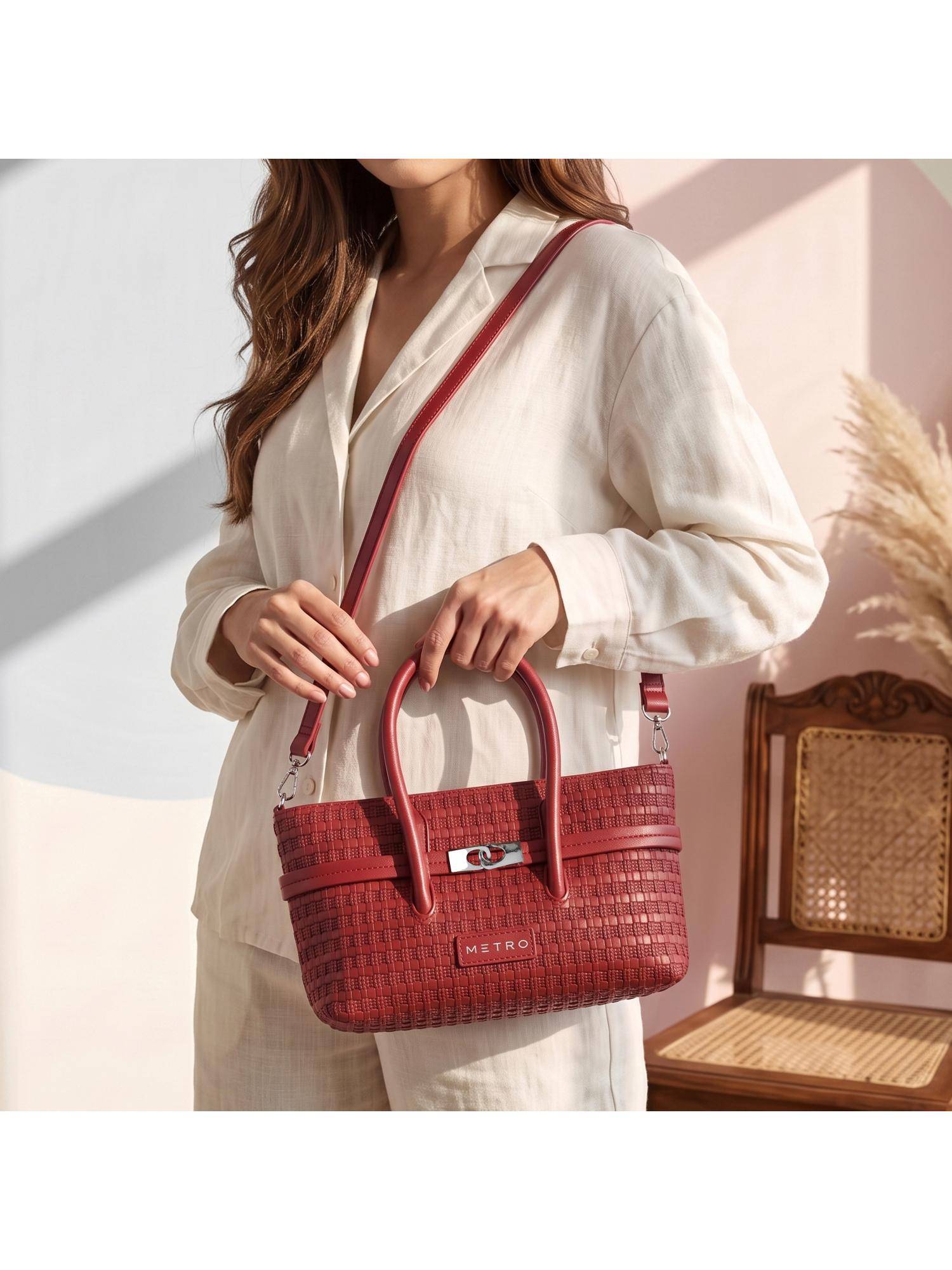 Metro Maroon Women's Satchel Bag with Detachable Strap