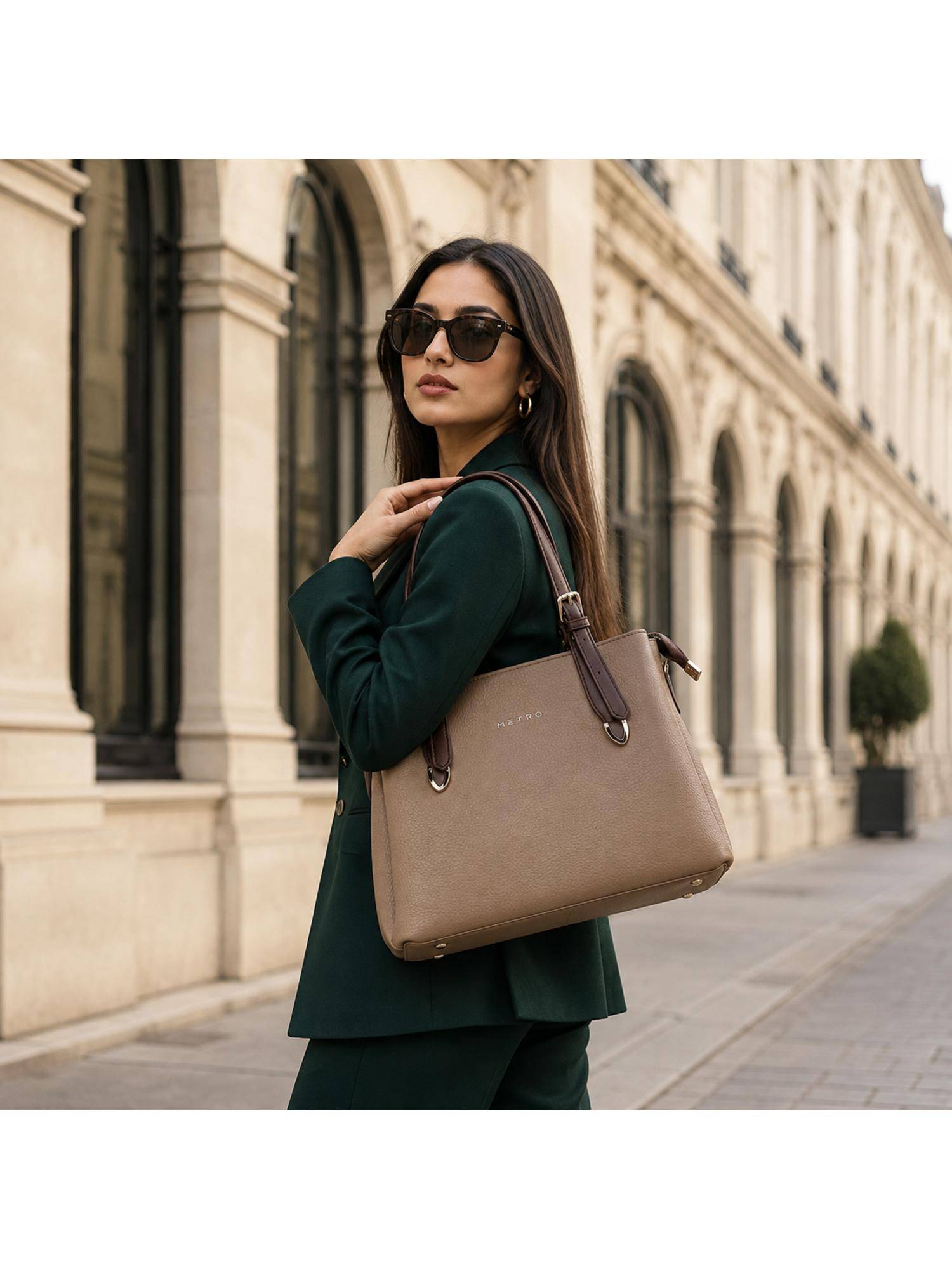 Metro Beige Women's Satchel Bag with Detachable Strap